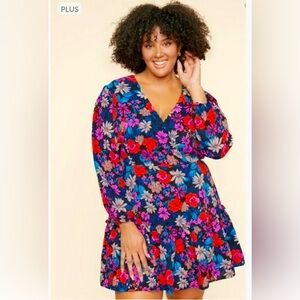 Sugar Lips Ultra Floral Mariko Surplice Mini Dress Curve Women Plus Size 3X.